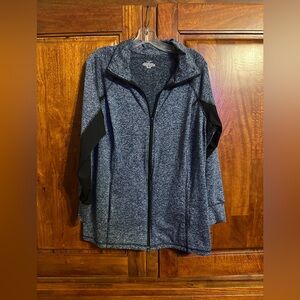 CJ Banks Heathered Blue and Black Utility Zip-Up Jacket